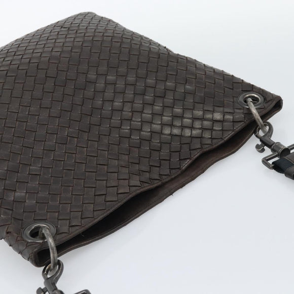 BOTTEGA VENETA INTRECCIATO Shoulder Bag Leather Brown Silver Auth bs36318
