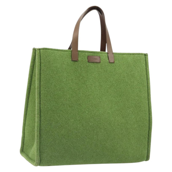 FENDI Tote Bag Wool Green Auth bs36321A
