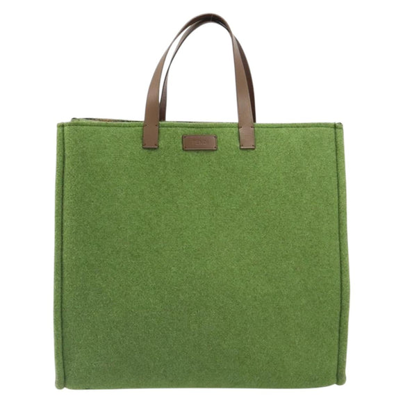 FENDI Tote Bag Wool Green Auth bs36321A