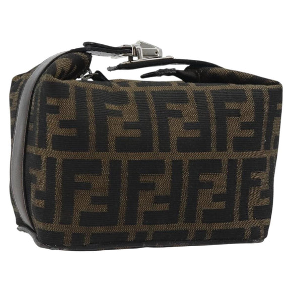FENDI Zucca Canvas Pouch Black Brown Auth bs36325