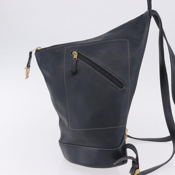 LOEWE Body Bag Leather Navy Gold Auth bs36326