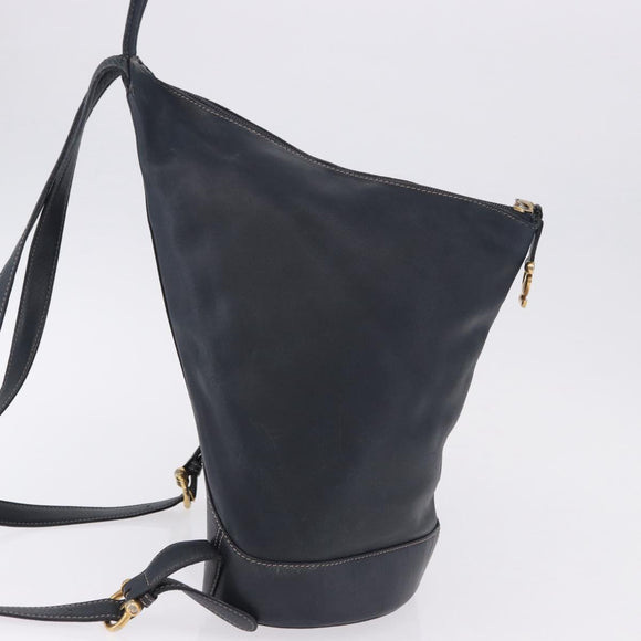 LOEWE Body Bag Leather Navy Gold Auth bs36326