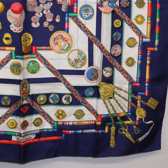 HERMES Carre 90 Scarf Pwlile Mcuin Silk Navy Auth bs36330