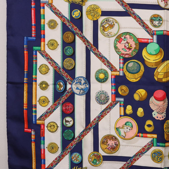 HERMES Carre 90 Scarf Pwlile Mcuin Silk Navy Auth bs36330