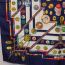 HERMES Carre 90 Scarf Pwlile Mcuin Silk Navy Auth bs36330-8
