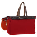 HERMES Herbag Cabas MM Hand Bag Canvas Leather Red Gold Auth bs36333-1