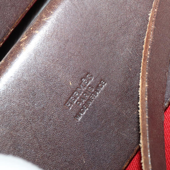 HERMES Herbag Cabas MM Hand Bag Canvas Leather Red Gold Auth bs36333