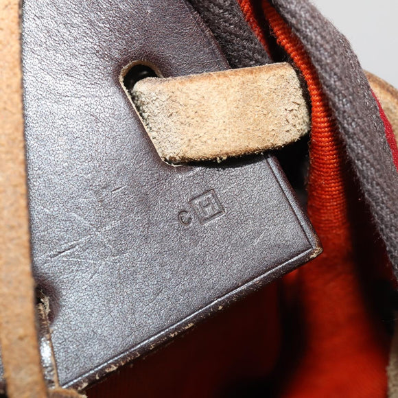 HERMES Herbag Cabas MM Hand Bag Canvas Leather Red Gold Auth bs36333