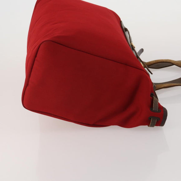 HERMES Herbag Cabas MM Hand Bag Canvas Leather Red Gold Auth bs36333