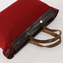 HERMES Herbag Cabas MM Hand Bag Canvas Leather Red Gold Auth bs36333-6