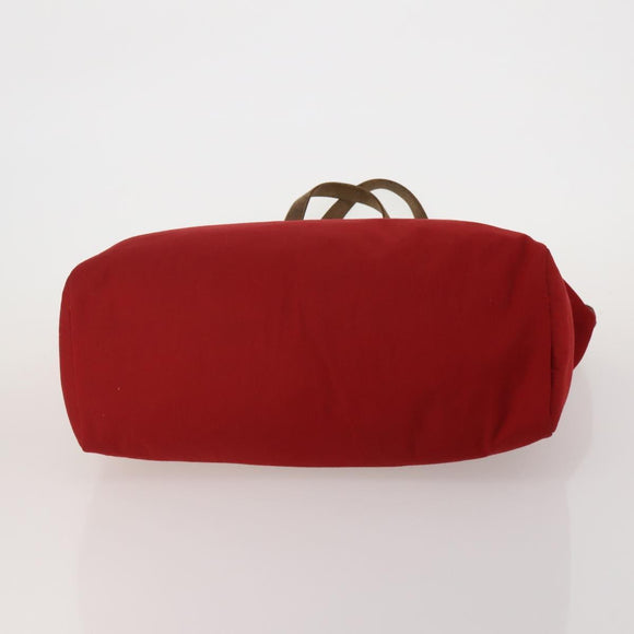 HERMES Herbag Cabas MM Hand Bag Canvas Leather Red Gold Auth bs36333