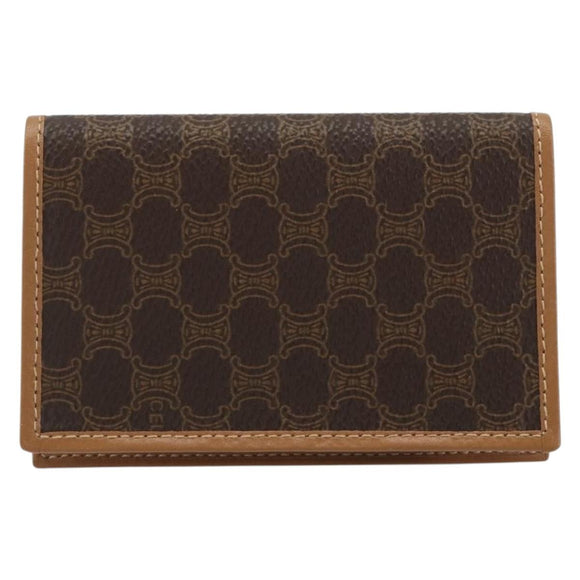 CELINE Macadam Canvas Card Case PVC Leather Brown Auth bs36336V