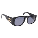 CHANEL Sunglasses Plastic Black Gold CC Auth bs36338-1