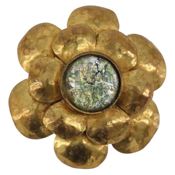 CHANEL Vintage Camellia Brooch Metal Gold Tone CC Auth bs36343V