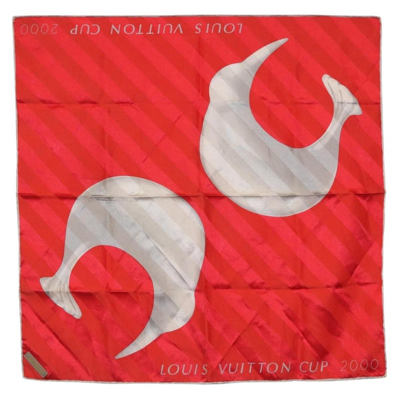 LOUIS VUITTON LV Cup 2000 Scarf Silk Red LV Auth bs36345