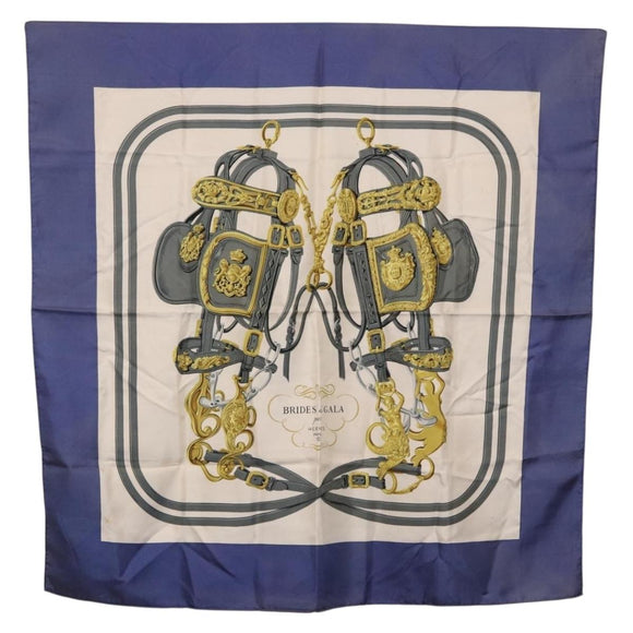 HERMES Carre 90 Scarf BRIDS De GALA Silk Blue Auth bs36346