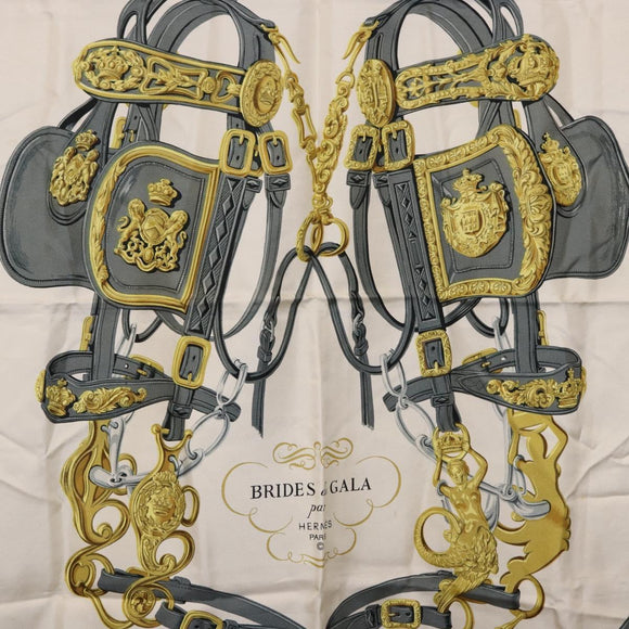 HERMES Carre 90 Scarf BRIDS De GALA Silk Blue Auth bs36346