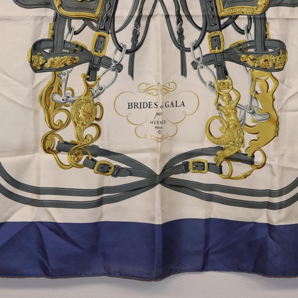 HERMES Carre 90 Scarf BRIDS De GALA Silk Blue Auth bs36346