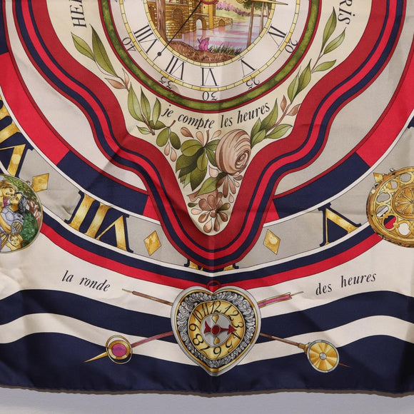 HERMES Carre 90 Scarf Parmi ls Fleurs Je Compte Les Heures Silk Auth bs36347