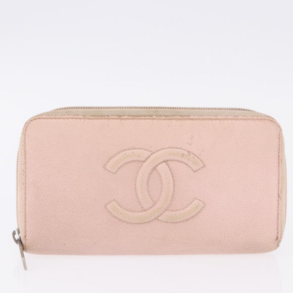 CHANEL Wallet Leather Caviar Skin 3 Set Black Pink Yellow CC Auth bs36349