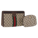 GUCCI GG Supreme Web Sherry Line Clutch Bag PVC 2 Set Beige Auth bs36351-1