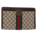 GUCCI GG Supreme Web Sherry Line Clutch Bag PVC 2 Set Beige Auth bs36351-2