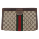 GUCCI GG Supreme Web Sherry Line Clutch Bag PVC 2 Set Beige Auth bs36351-3