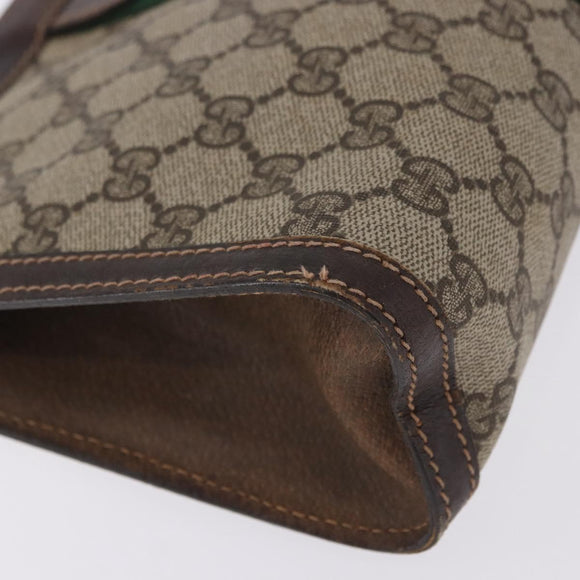 GUCCI GG Supreme Web Sherry Line Clutch Bag PVC 2 Set Beige Auth bs36351