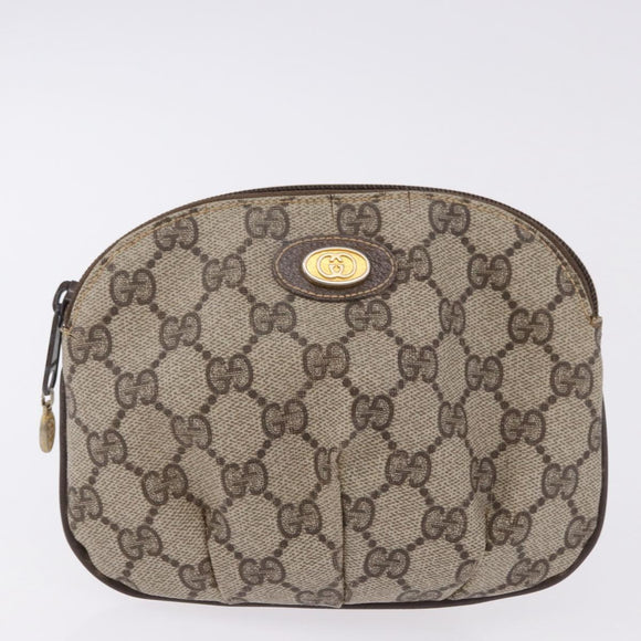 GUCCI GG Supreme Web Sherry Line Clutch Bag PVC 2 Set Beige Auth bs36351