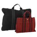 HERMES Hand Bag Canvas 2 Set Red Black Auth bs36352-1