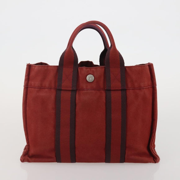 HERMES Hand Bag Canvas 2 Set Red Black Auth bs36352