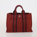 HERMES Hand Bag Canvas 2 Set Red Black Auth bs36352-11