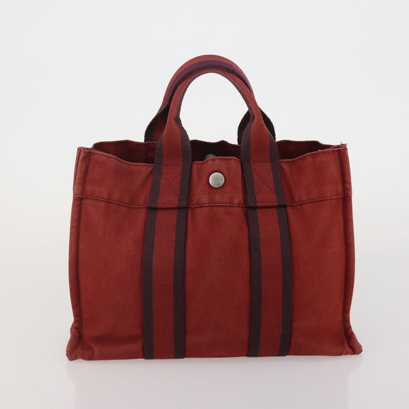 HERMES Hand Bag Canvas 2 Set Red Black Auth bs36352
