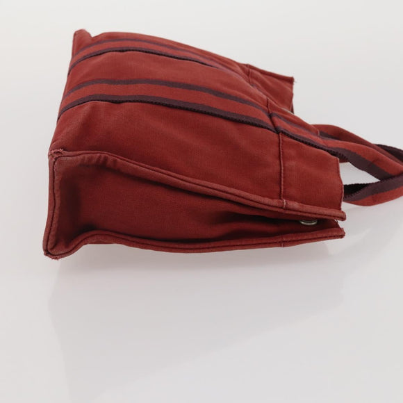 HERMES Hand Bag Canvas 2 Set Red Black Auth bs36352
