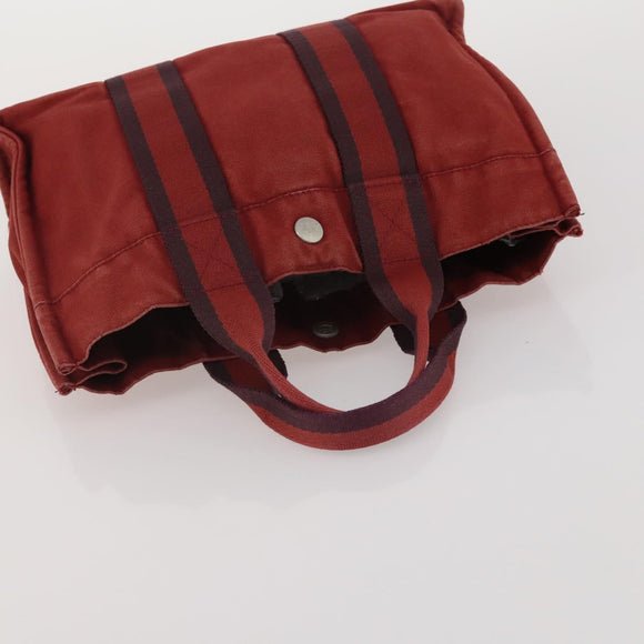 HERMES Hand Bag Canvas 2 Set Red Black Auth bs36352