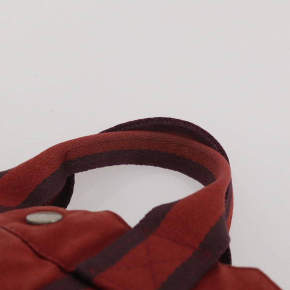 HERMES Hand Bag Canvas 2 Set Red Black Auth bs36352