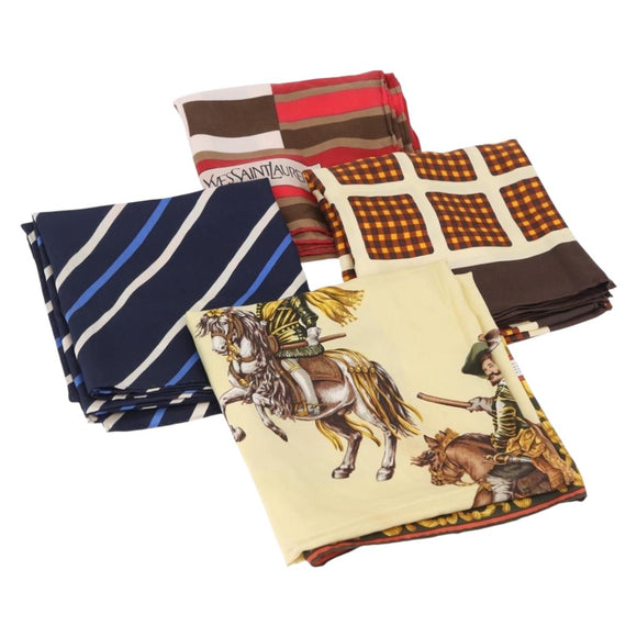 LOEWE Christian Dior Saint Laurent Scarf Silk 4 Set Red Navy Brown Auth bs36356