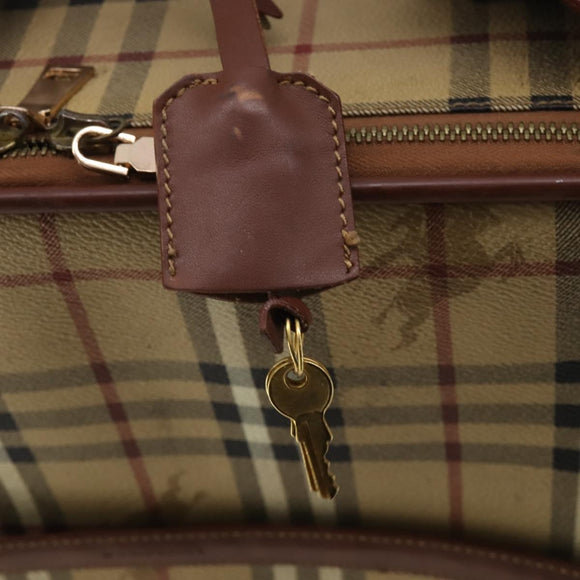 BURBERRY Nova Check Carry Case PVC Beige Gold Auth bs36358