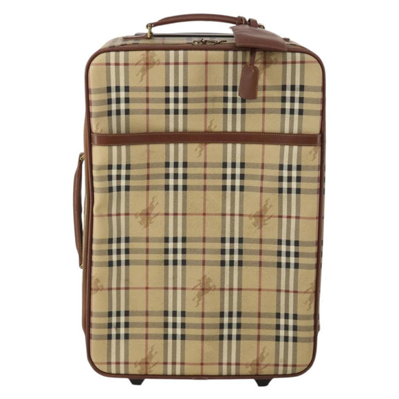 BURBERRY Nova Check Carry Case PVC Beige Gold Auth bs36358