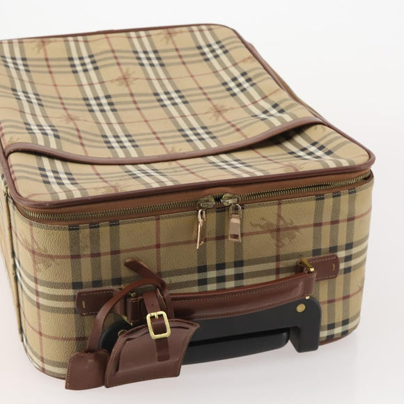 BURBERRY Nova Check Carry Case PVC Beige Gold Auth bs36358