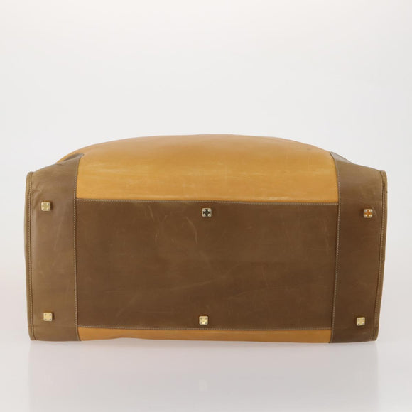 LOEWE Boston Bag Leather Beige Gold Auth bs36360