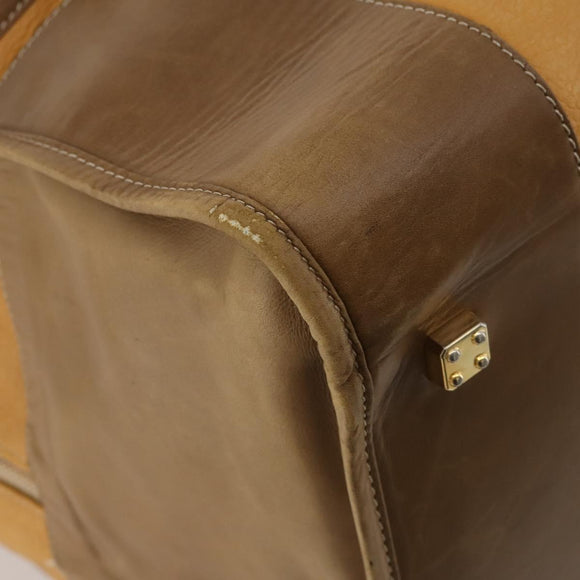 LOEWE Boston Bag Leather Beige Gold Auth bs36360