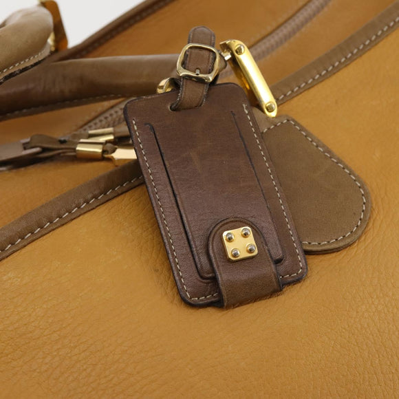 LOEWE Boston Bag Leather Beige Gold Auth bs36360