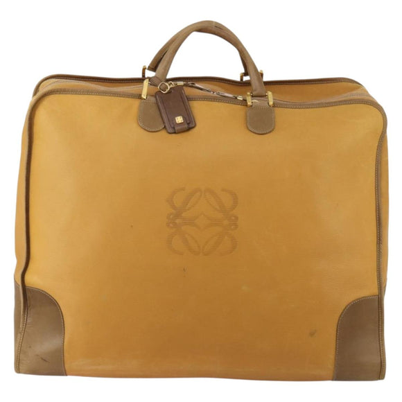 LOEWE Boston Bag Leather Beige Gold Auth bs36360
