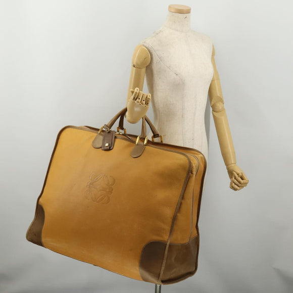 LOEWE Boston Bag Leather Beige Gold Auth bs36360
