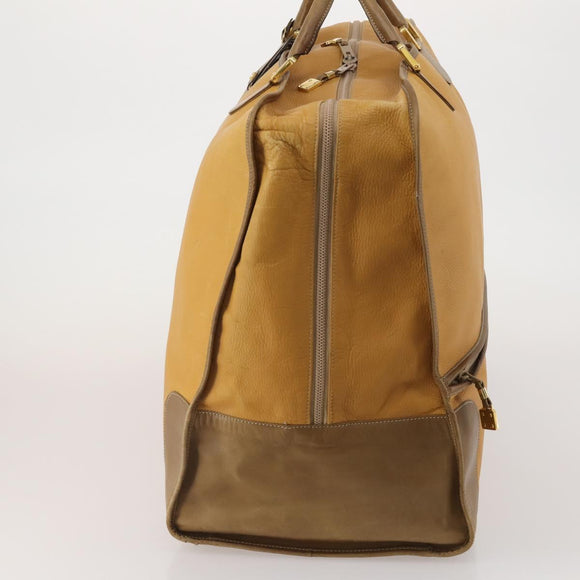 LOEWE Boston Bag Leather Beige Gold Auth bs36360