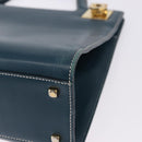 Salvatore Ferragamo Gancini Hand Bag Leather Blue Gold Auth bs36361-14