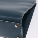 Salvatore Ferragamo Gancini Hand Bag Leather Blue Gold Auth bs36361-16