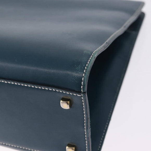 Salvatore Ferragamo Gancini Hand Bag Leather Blue Gold Auth bs36361