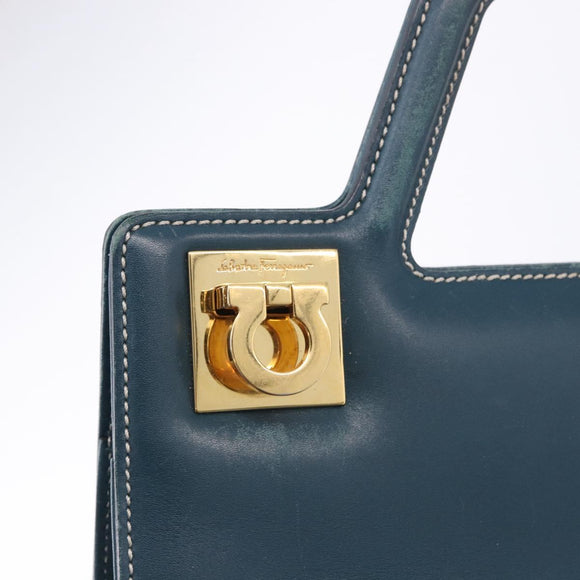 Salvatore Ferragamo Gancini Hand Bag Leather Blue Gold Auth bs36361